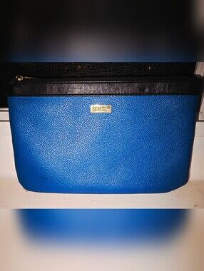 Tarte Teal Blue and Black Zip Pouch with Gold Logo Plate